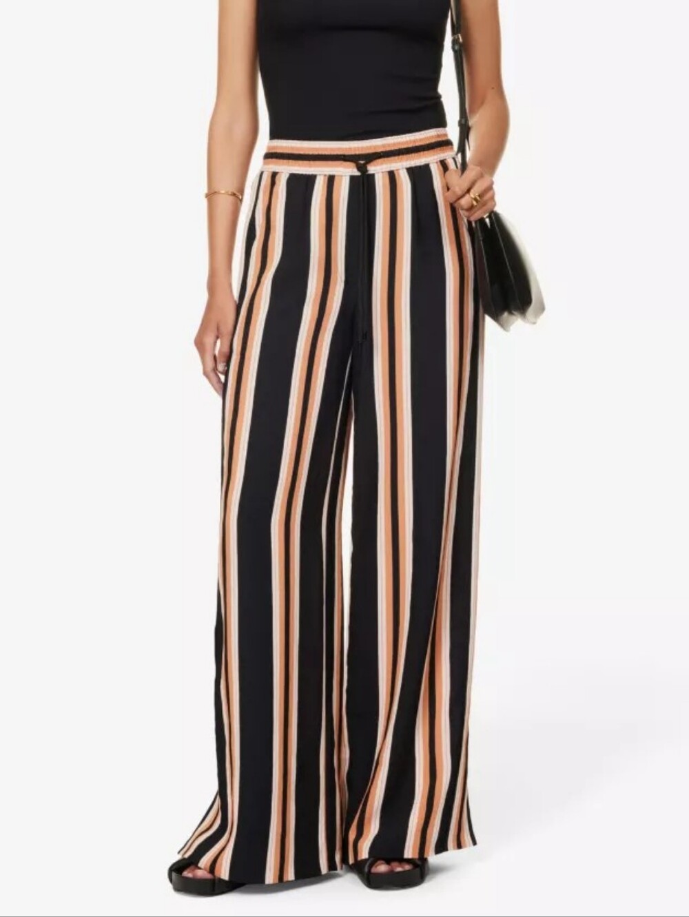 Me+Em Wide Leg Striped Trousers Tassels Black Brown US Size 4